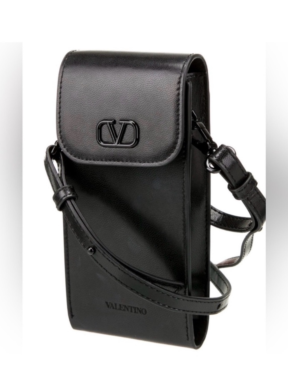 NWOT Valentino Black Leather Crossbody Phone Sunglasses Micro Bag Case with Logo